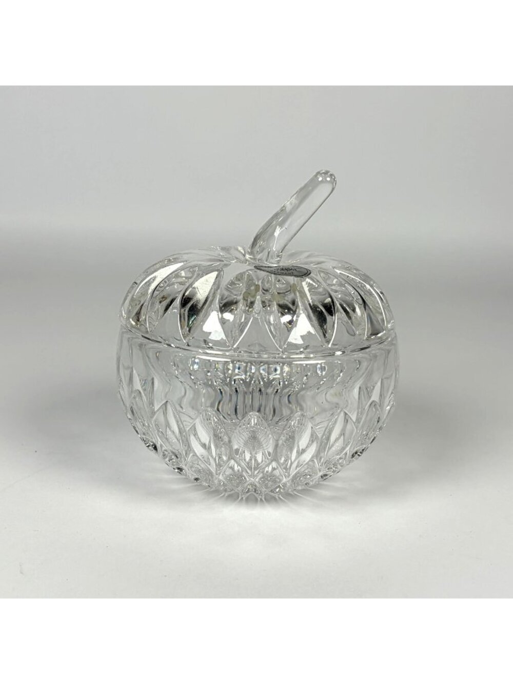 Gorham Full Lead Crystal Apple Shaped Candy Trinket Box w Lid